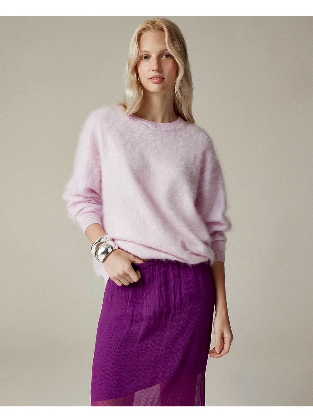 J.Crew Brushed Cashmere Relaxed Crewneck Sweater In Frosty Lilac